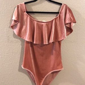 Velvet Ruffle Pink Body Suit Forever 21 Size L